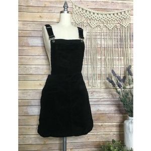 black overall mini dress